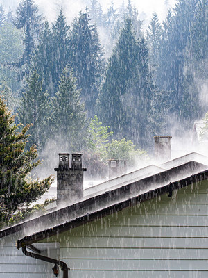Häuser im Regen 