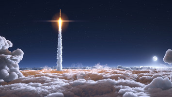 Une fusée s'élance dans le ciel du soir