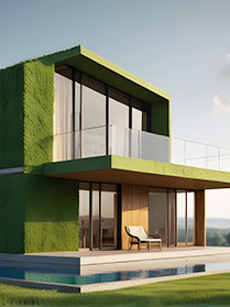 Grünes Haus mit Pool in der Natur