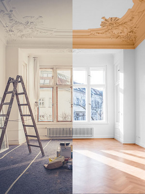 Wohnung mit grossem Fenster im Renovierungsumbau