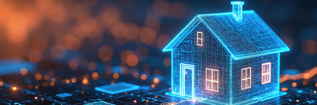 Digitales Modellhaus leuchtet in Neofarben