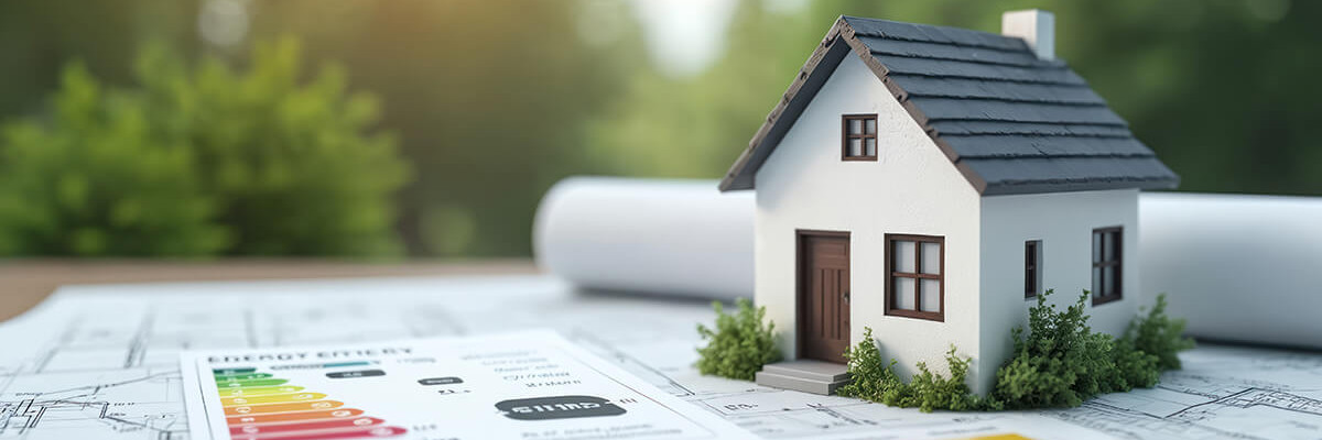 Modellhaus neben Energieskala Dokument