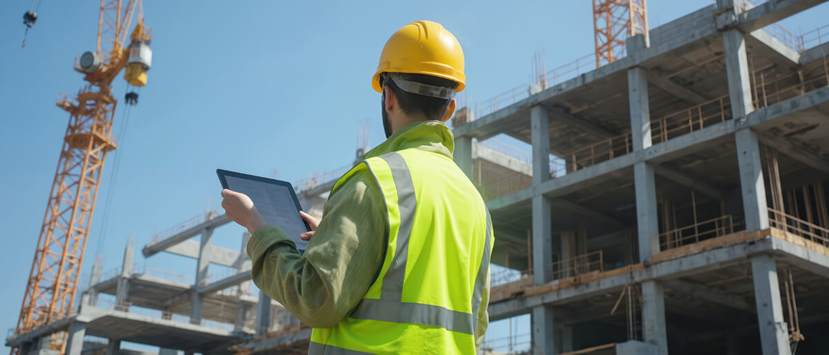 Mann in gelber Weste auf Baustelle