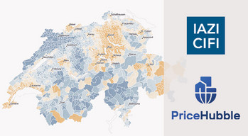 Karte der Schweiz mit IAZI CIFI und PriceHubble Logo