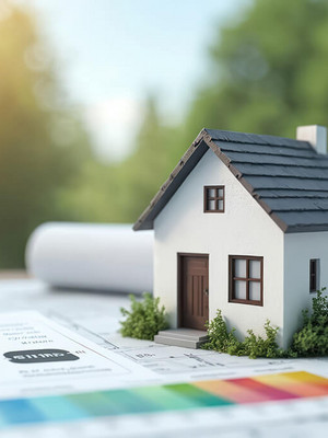 Modellhaus neben Energieskala Dokument