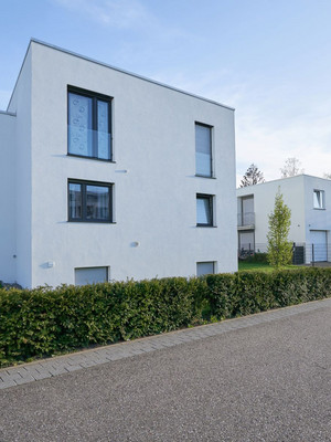 Nouvelle maison moderne avec toit plat et jardin