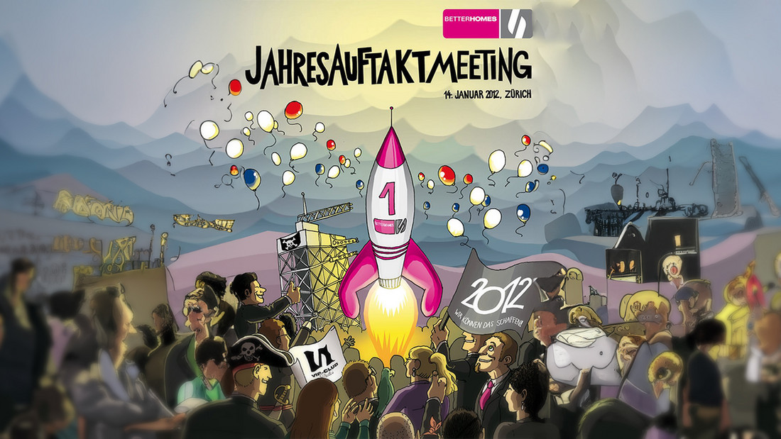 Illustration mit einer startenden Rakete am Jahresauftaktmeeting 2012