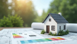 Modellhaus neben Energieskala Dokument