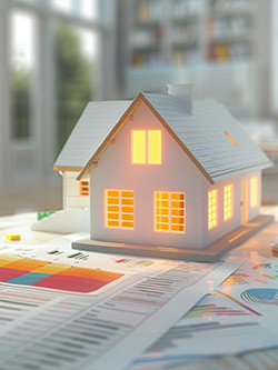 Casa modello con documenti sull'efficienza energetica