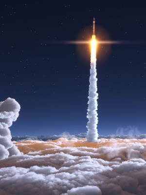 Un razzo scatta nel cielo della sera