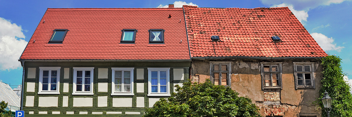 Altbau vor und nach Sanierung